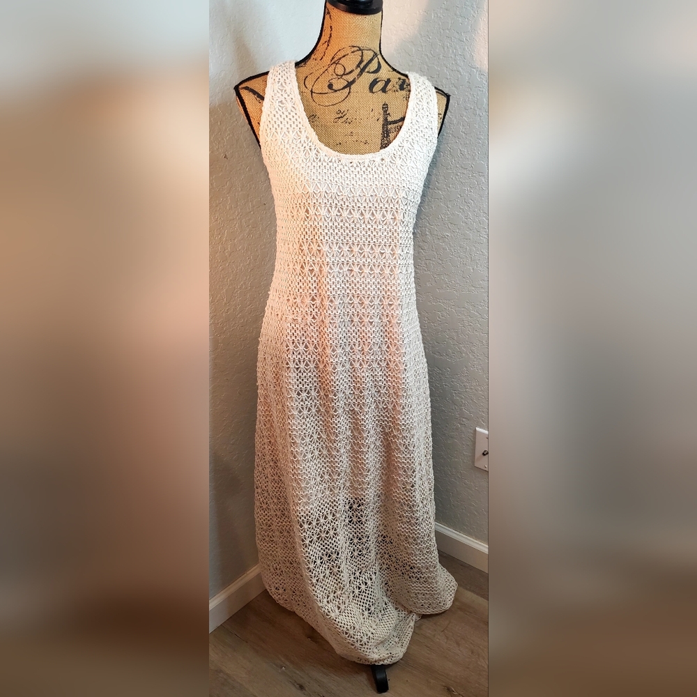 LC Lauren Conrad Cream Crochet Maxi Dress